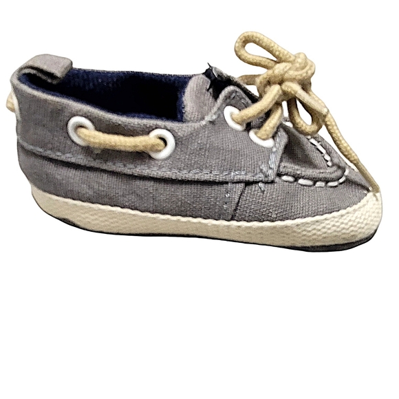 Baby Boy Cotton Lace Up Gray Slip On Boat Crib Shoes sz 2 (3-6 months) - Picture 3 of 12